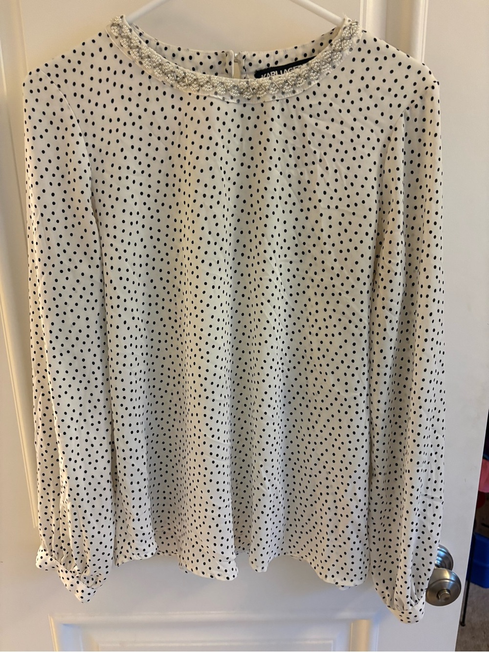 Karl Langerford Paris polka dot blouse with beading